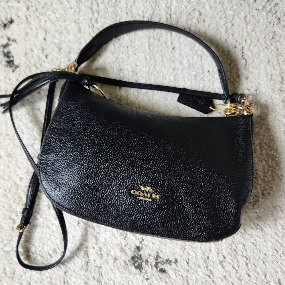 NWT Coach Black Leather Sutton Shoulder Crossbody Bag with Dust Bag